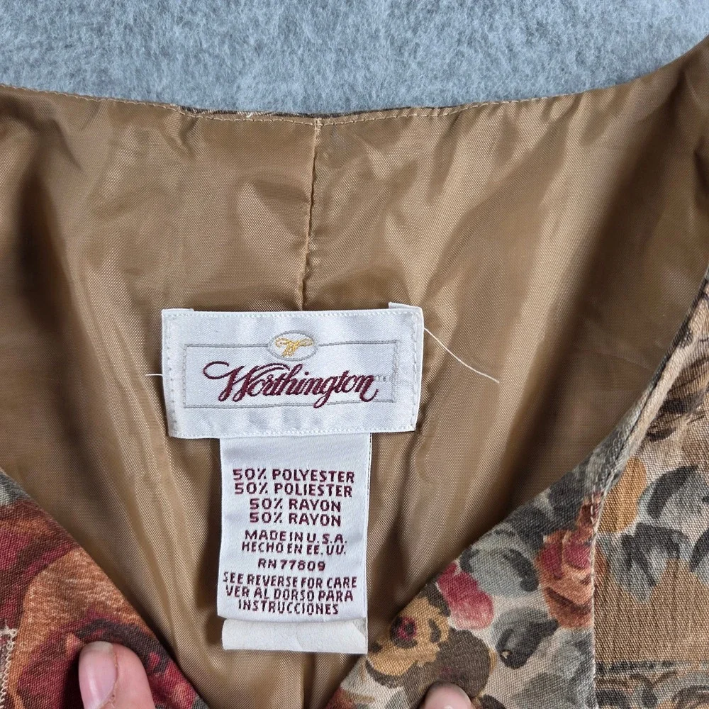 Worthington Blazer Women Large Tan Floral Paisley Vintage Tapestry Button Front